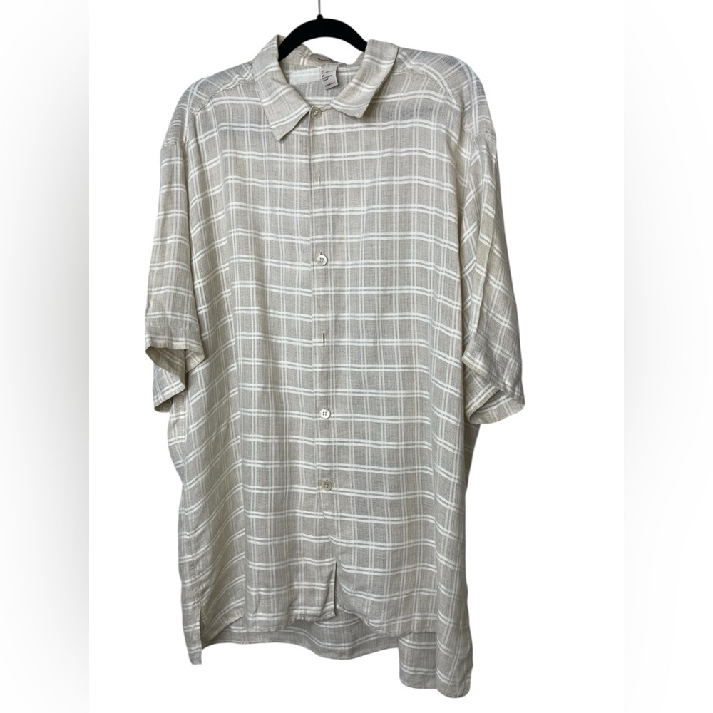 ermenegildo zegna Men’s Linen Cotton Plaid Short Sleeve Button Down Shirt XXL